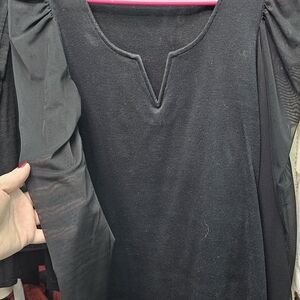 Black Puff-Sleeve Women's Top with V-Notch